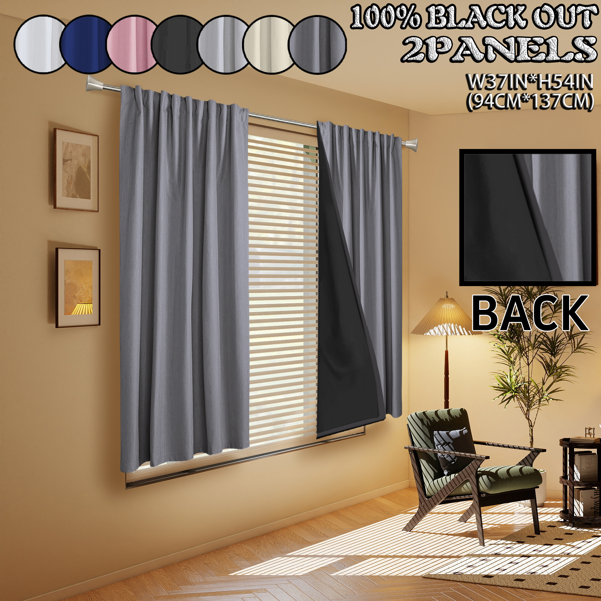 TEMU 2-panel Set, 100% Blackout, Thermal Insulation, And Noise-reducing Curtains. Light-blocking Laminated Curtains With A Polyester Fabric Backing.