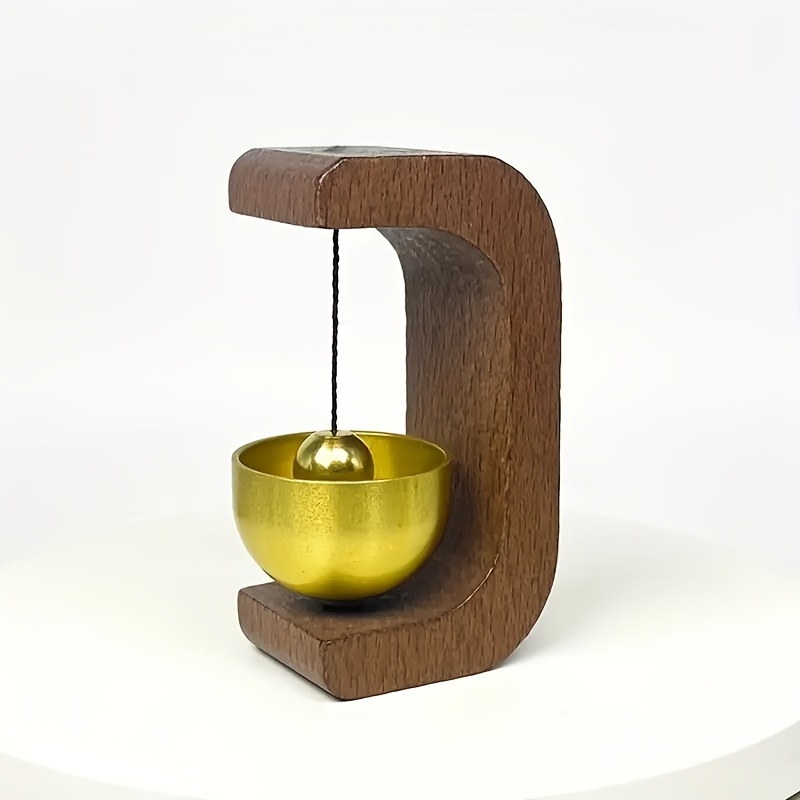 Image of Natural Wood& Brass Magnetic Doorbell With Wind Chime- Battery-free Dopamine Bell For , Bedroom And Entryway Decor