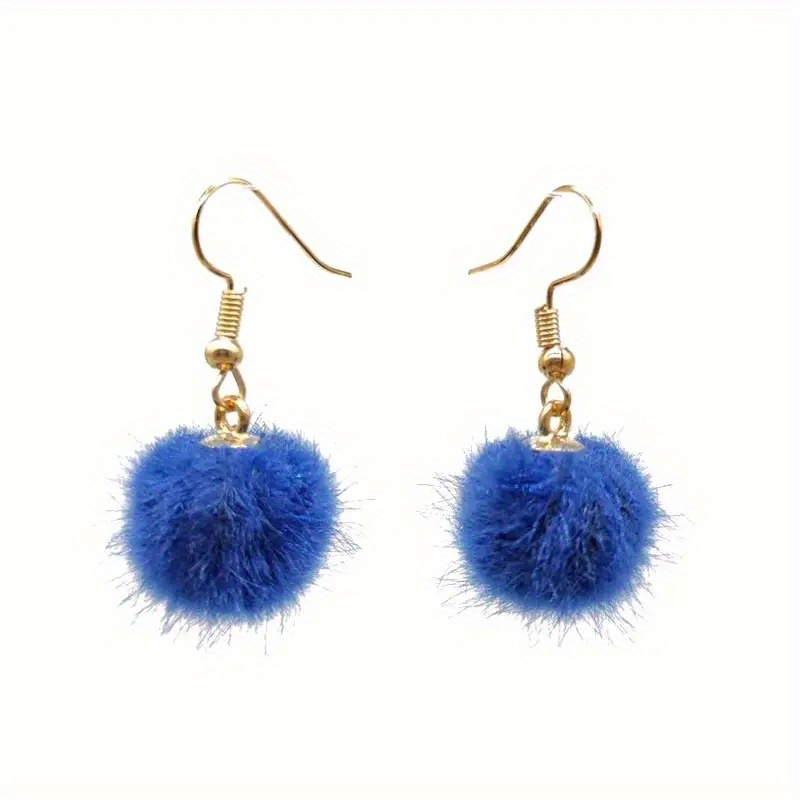 TEMU pendientes con gancho de oreja con pompon, pendientes de moda, , felpa, otoño, invierno, colores de caramelo fáciles, joyería para mujer,