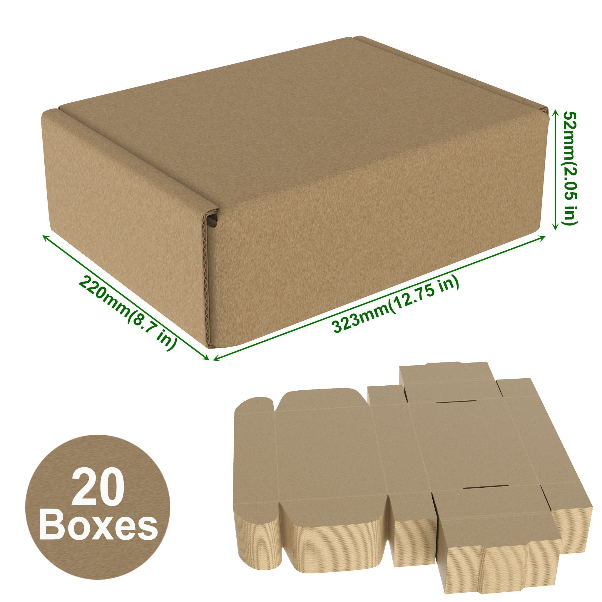 TEMU Lot de 20 boîtes aux lettres maxi pliantes en carton marron DIN A4/A5/A6, ruban adhésif, boîtes postales pour de livres, documents, vêtements,