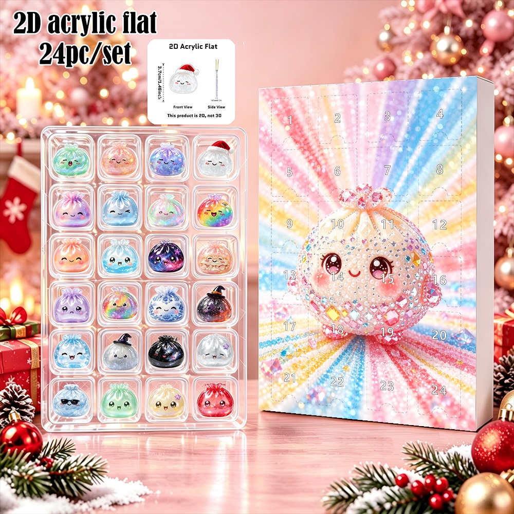 TEMU 2D Plat, 2D Plat, [2D Plat] 24pcs/Set Kawaii Personnages à Paillettes Calendrier de l'Avent de Noël 24 Jours Boîte Cadeau de Compte à Rebours en