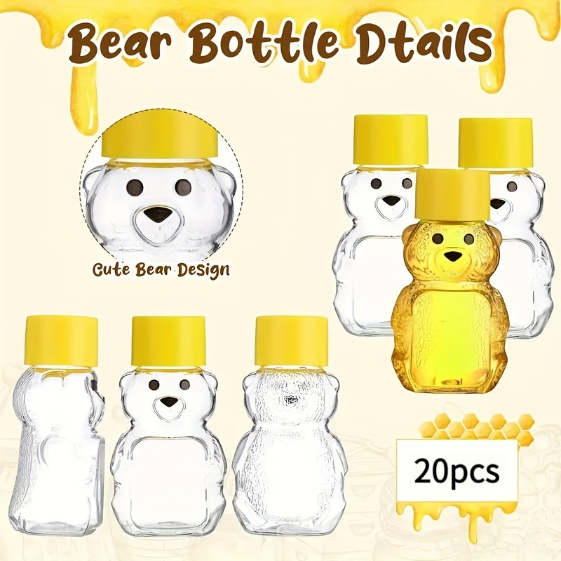 Image of 10/20pcs Cute Teddy Bear-shaped Honey Jars, Juice Bottles, Mini Portion Bottles With Yellow Flip Lids- Reusable And Perfect For Kitchen Storage And Gifting, Condiment Containers| | Pet Food Canisters