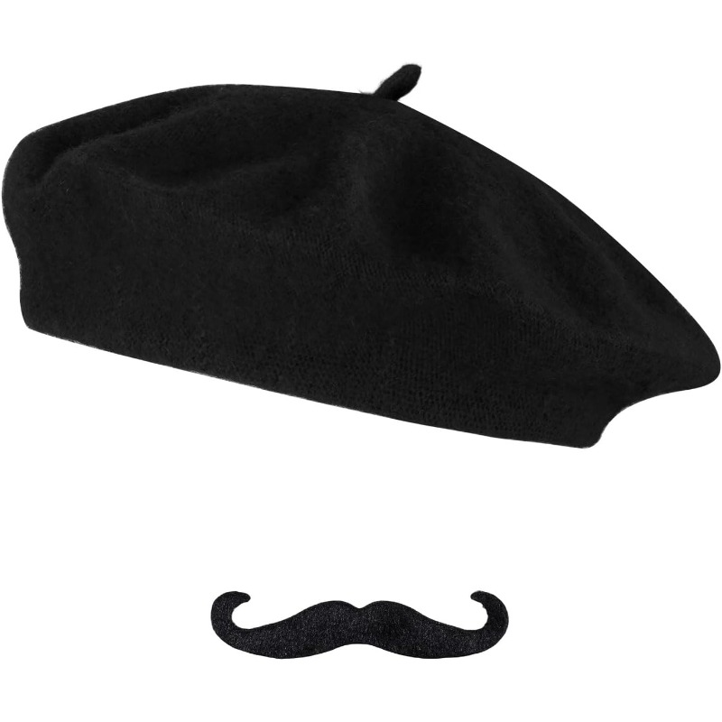 2pcs french beret hat set including beret mustache for men halloween french themed party