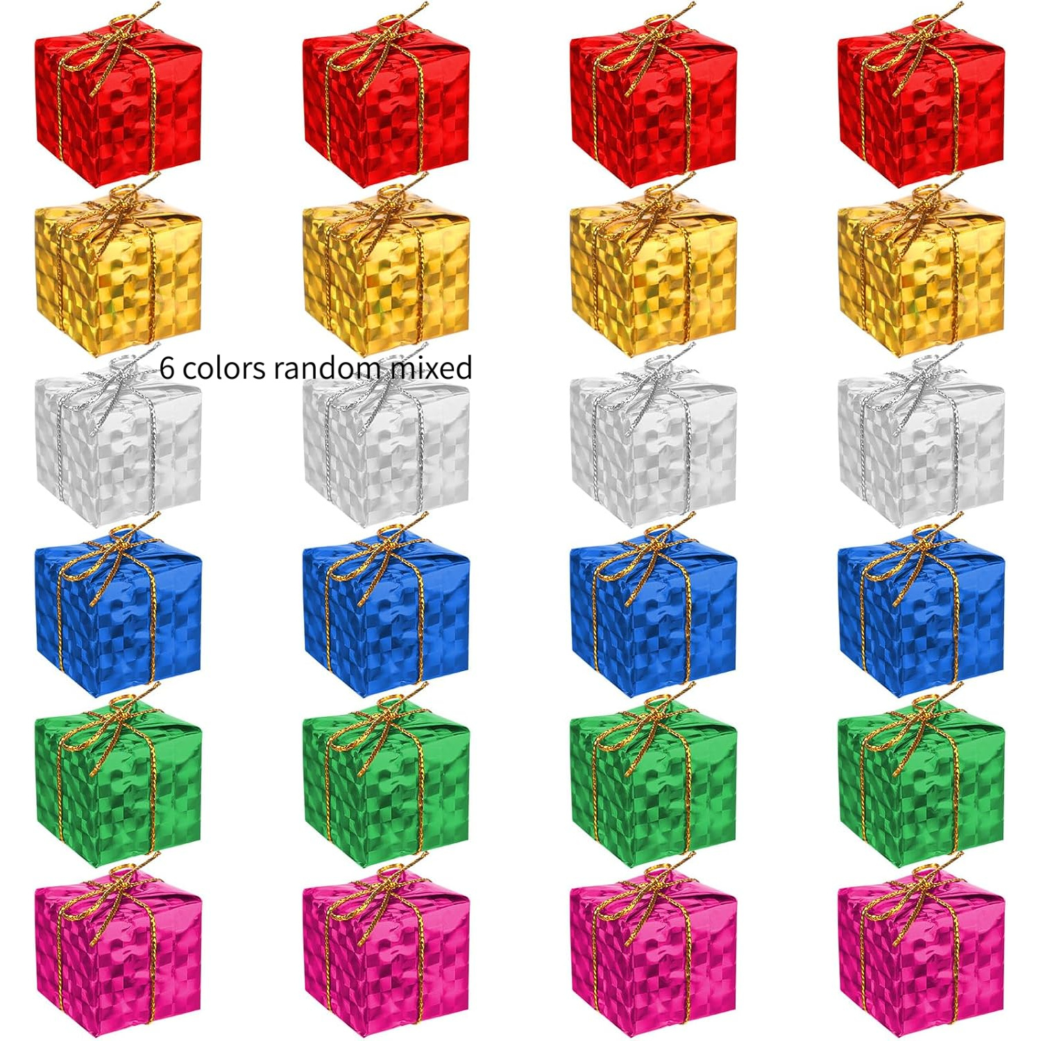 TEMU Cajas de regalo mini navideñas coloridas, 42/62 piezas, 6 colores surtidos , decoraciones de invierno, y Navidad, adornos festivos, diseño ,