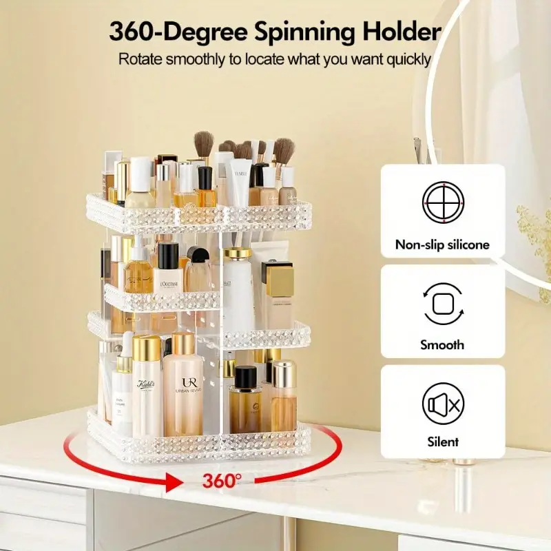 rotating makeup organizer for vanity high capacity acrylic cosmetic storage with clear drawers multi compartment design for perfume skincare makeup brushes plus size clear countertop organizer bathroom vanity storage sleek clear drawers Product details 1