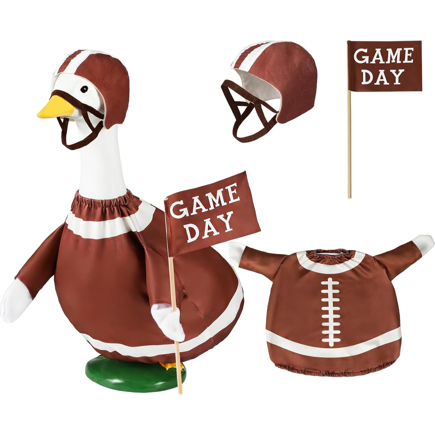 TEMU Set Of 3 Football-themed Doorway Costumes For A Goose, Complete With A Helmet And Flag, Designed For A 23-inch Lawn Goose. An Decoration For