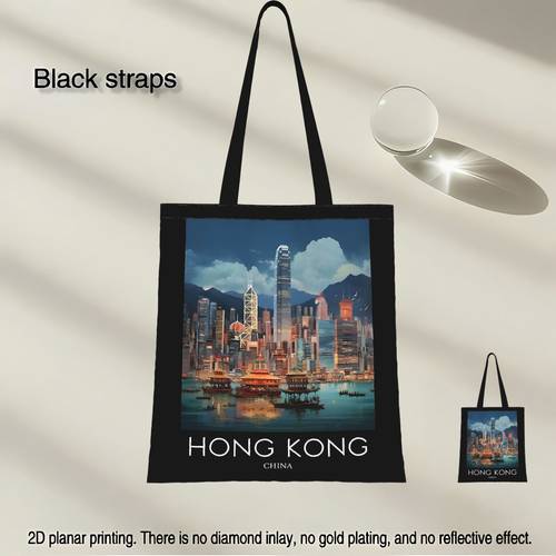 a reusable tote bag featuring a travel print of daily life shopping and outdoor activities in china designed for everyone