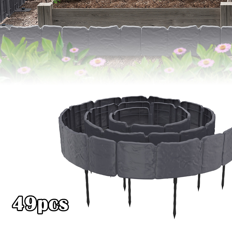 Image of [3d] Plastic Lawn Edging T-shaped Fence With Ground Stakes, Stone Effect Garden Border, Diy Flower Bed Edging For Walkway Patio, Grey/, 2. 5/5/7. 5/10/12. 5/17. 5m