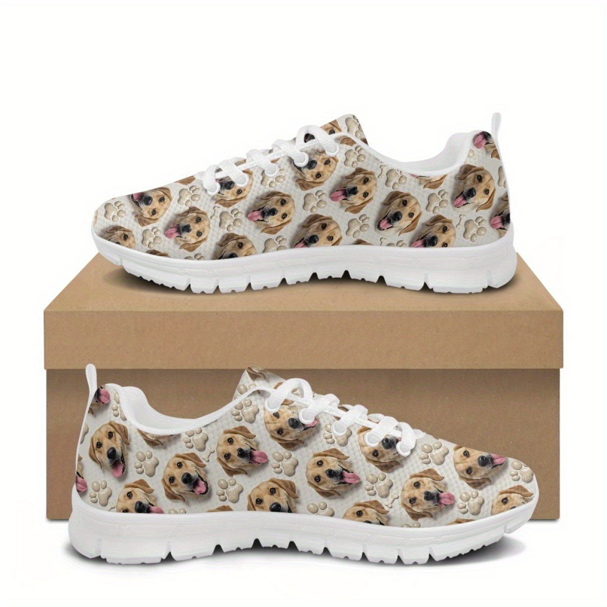 Dog And Dog Paw Print Pattern 2D Printed Custom Sneakers -... product image 3