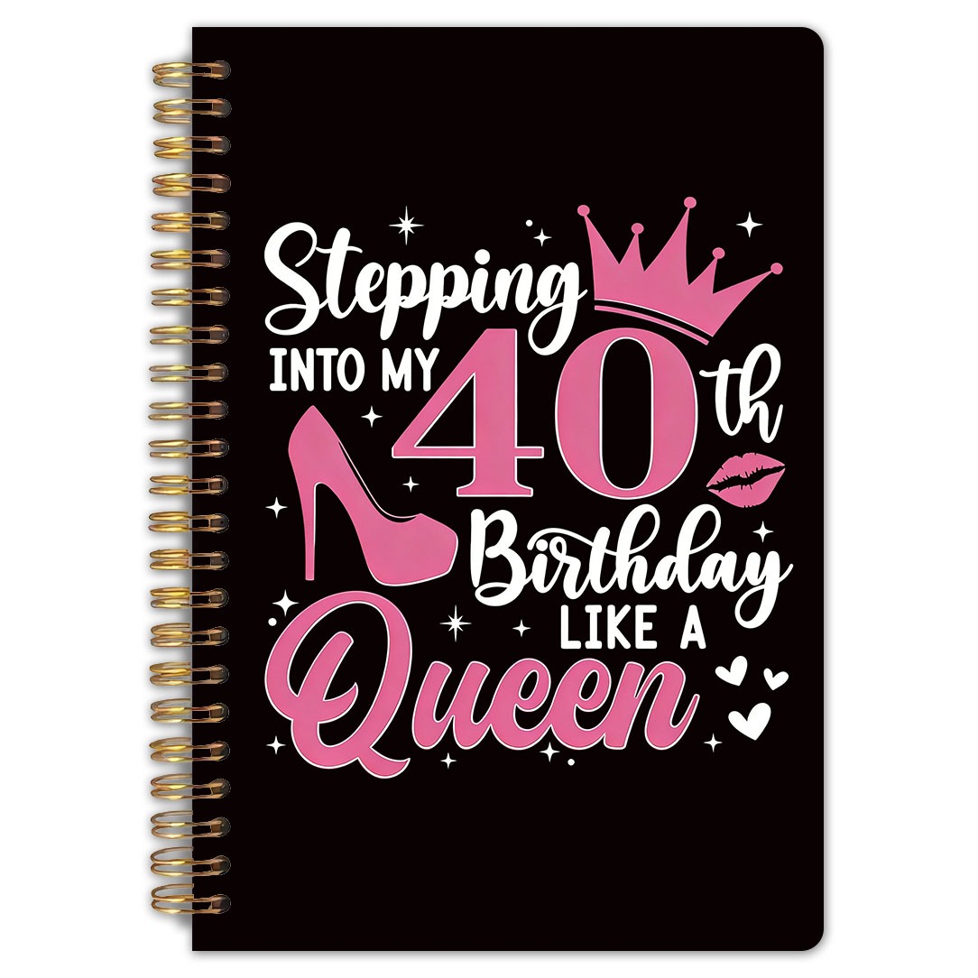 TEMU 1pc 40th Birthday Queen Theme - Spiral Notebook, 5.5x8.3 Inches, High Quality Inner Pages, Birthday Celebration Journal, Perfect Gift For 40th