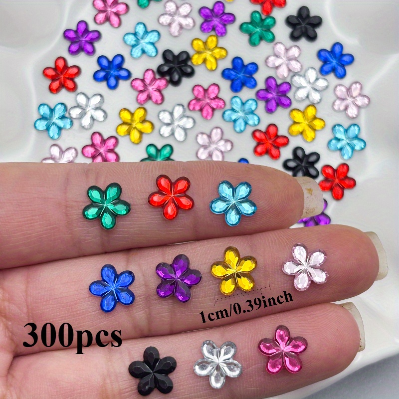 Image of 300pcs 1.0cm/0.39in Flat Bottomed Non-porous Plum Stickers Diamond Stickers Handmade Clothing Additions Random Color