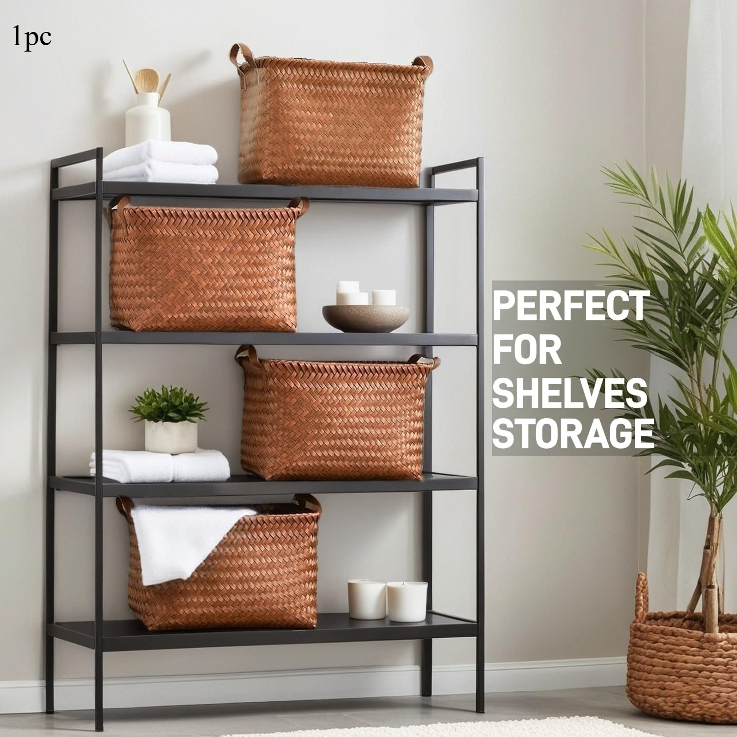 Four Season Large Rattan Woven Storage Basket Is Sturdy and Durable, Suitable for Shelves, Clothing Blanket Baskets, Woven Laundry Baskets, Organizing and Storing Decorative Wardrobe Storage Boxes, and Handle Storage Boxes, Ornament Storage