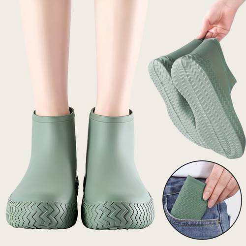 thickened green latex shoe covers 2pcs of thick and durable rain shoe covers suitable for cycling and outdoor use nondisposable and portable rain boots for men and women