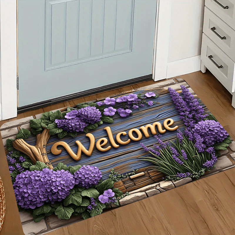 E-shop Lavendel Willkommensmatte | Strapazierfähig, Rutschfest, Waschmaschinenfest, Geeignet für Innen- und Außenbereich, Mit lebendigen violetten