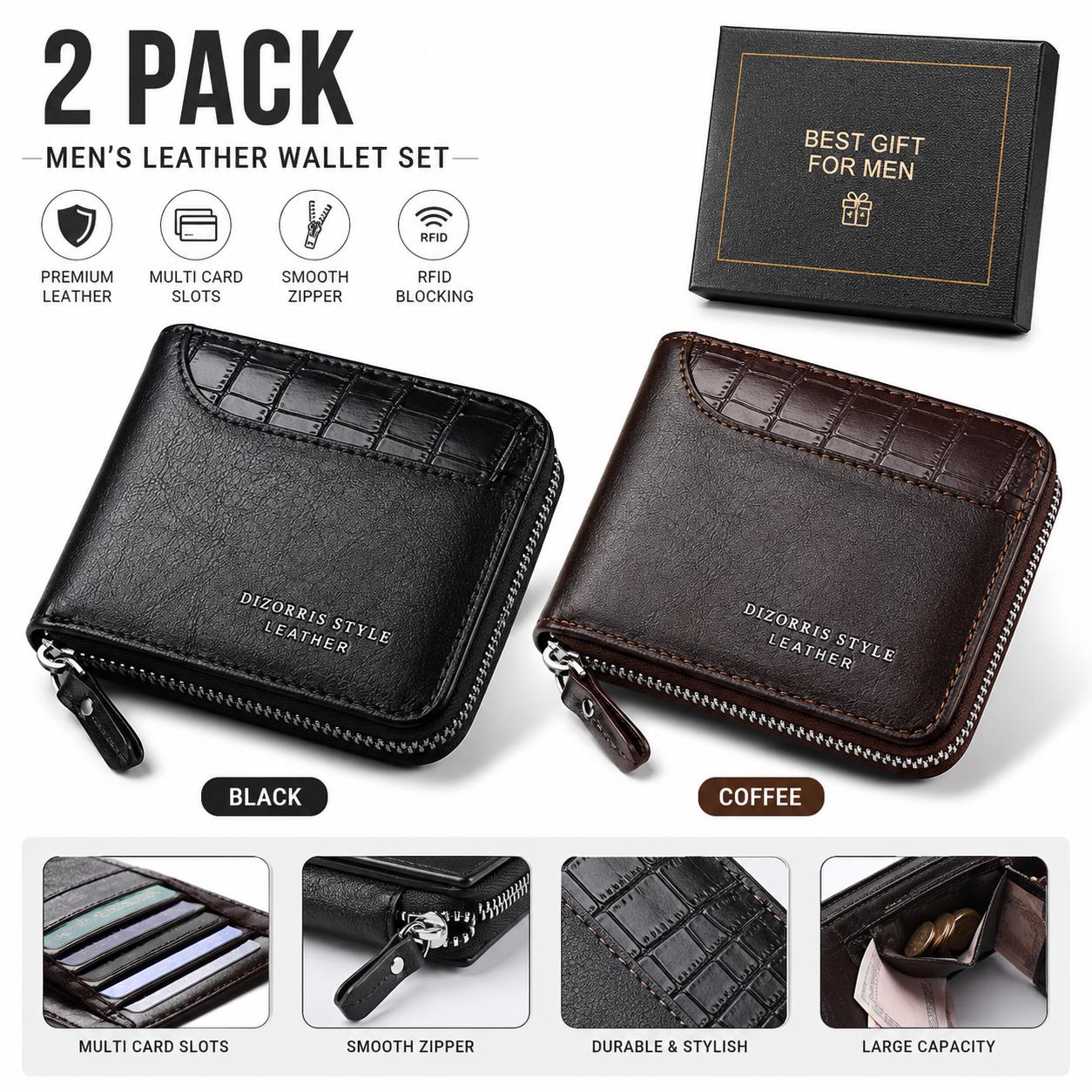 TEMU 2pcs 10-slot Men's Vintage Rfid Credit Card Folding Wallet, Side-release Bifold Pu Style, Exquisite Texture, , Classic Model, Father's Day Gift,