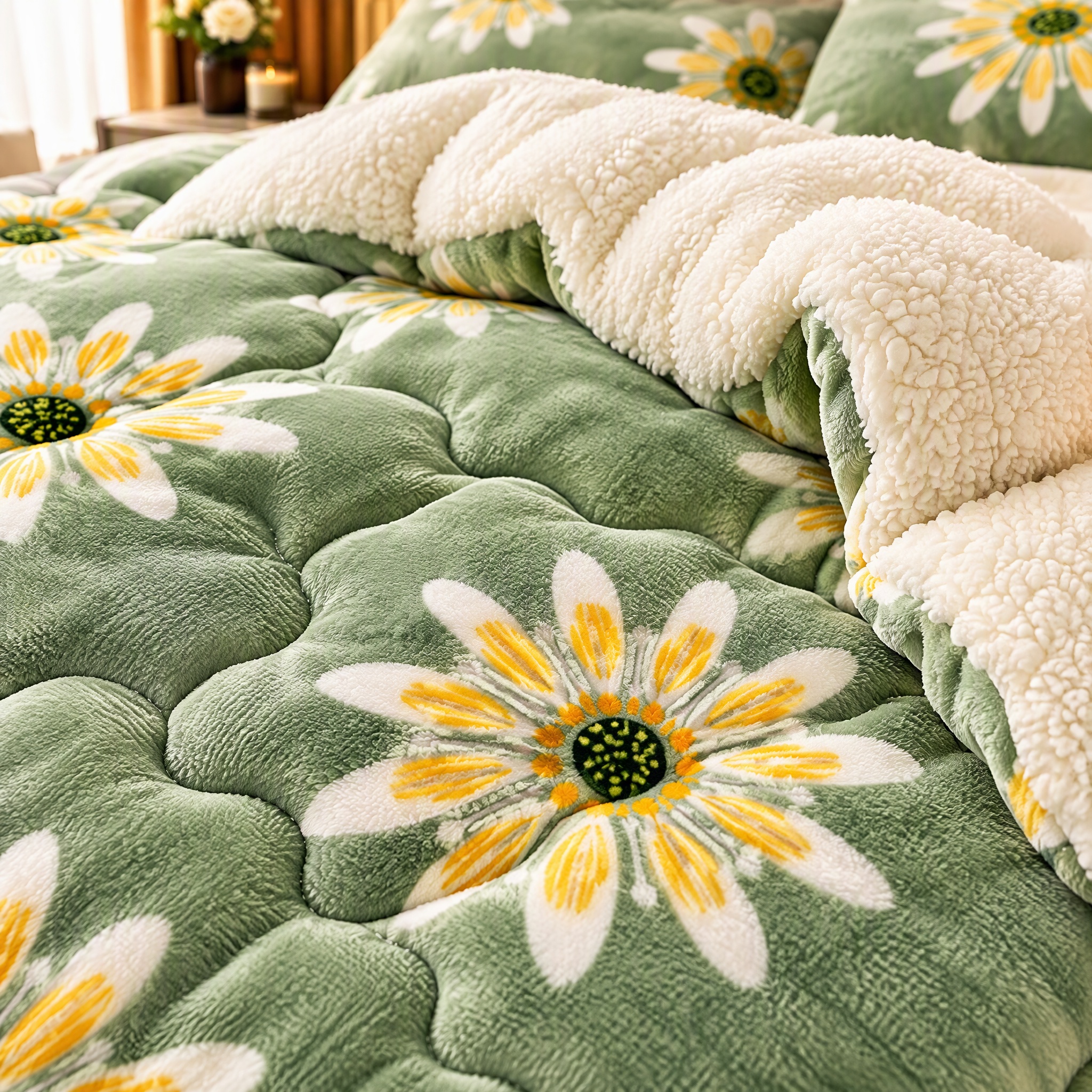 Image of Floral Snowflake Pattern Winter Blanket Cozy And Gentle For Fall Bedding In Guest Accommodations