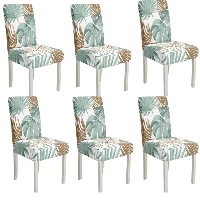 TEMU Lot de 2/4/6 housses de chaise de salle à manger à imprimé aquarelle motif feuille de Monstera et de palmier, housse de chaise extensible