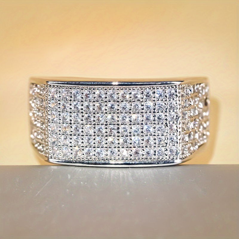 Micro Paved Zirconia Wide Band Ring Silvery Tone
