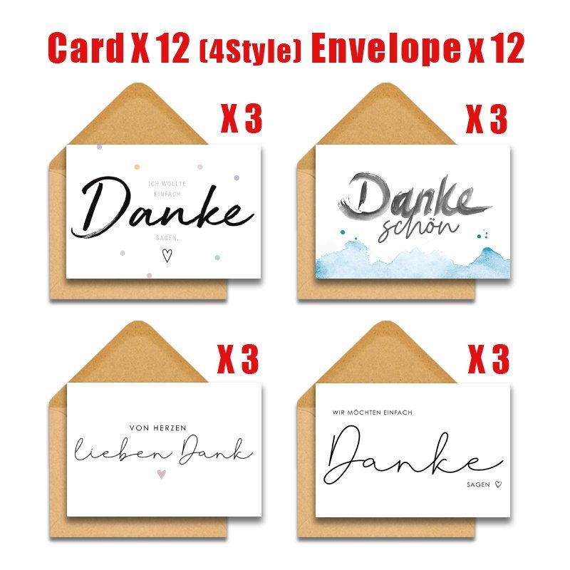 Image of 24-pack Of Minimalist German Thank You Cards With Envelopes, Suitable For Any Occasion, Bulk Set Of Blank Notecards For Family, , And Colleagues