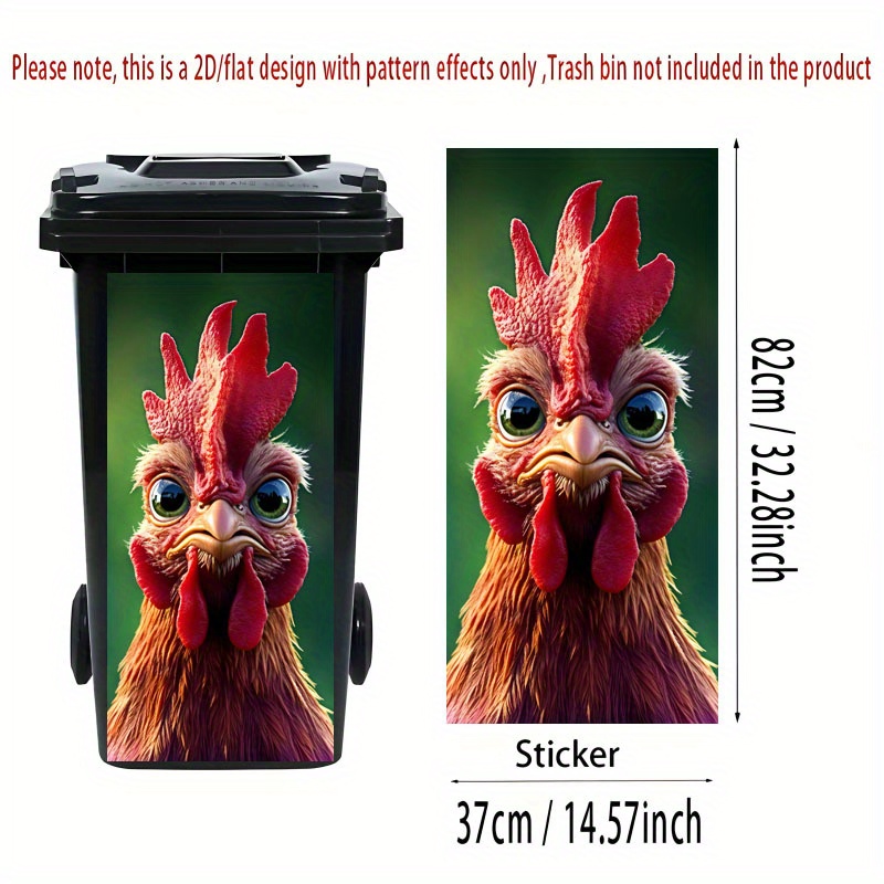Image of 2d Flat Printing' 1pc Trash Can Sticker 37x82cm Creative Animal Chicken Cartoon Design Self-adhesive Wall Decoration Murals For Kitchen Decor (suitable For Garbage Cans, Walls, Home Decor)