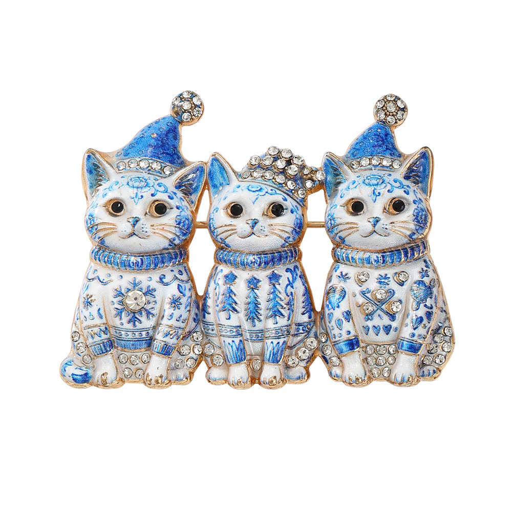 TEMU Vintage Sparkling Rhinestone Brooch, Cute Winter Sweater Kitten Metal Brooch Pin, Holiday Coat Scarf Bag Accessory For Daily Party Wear