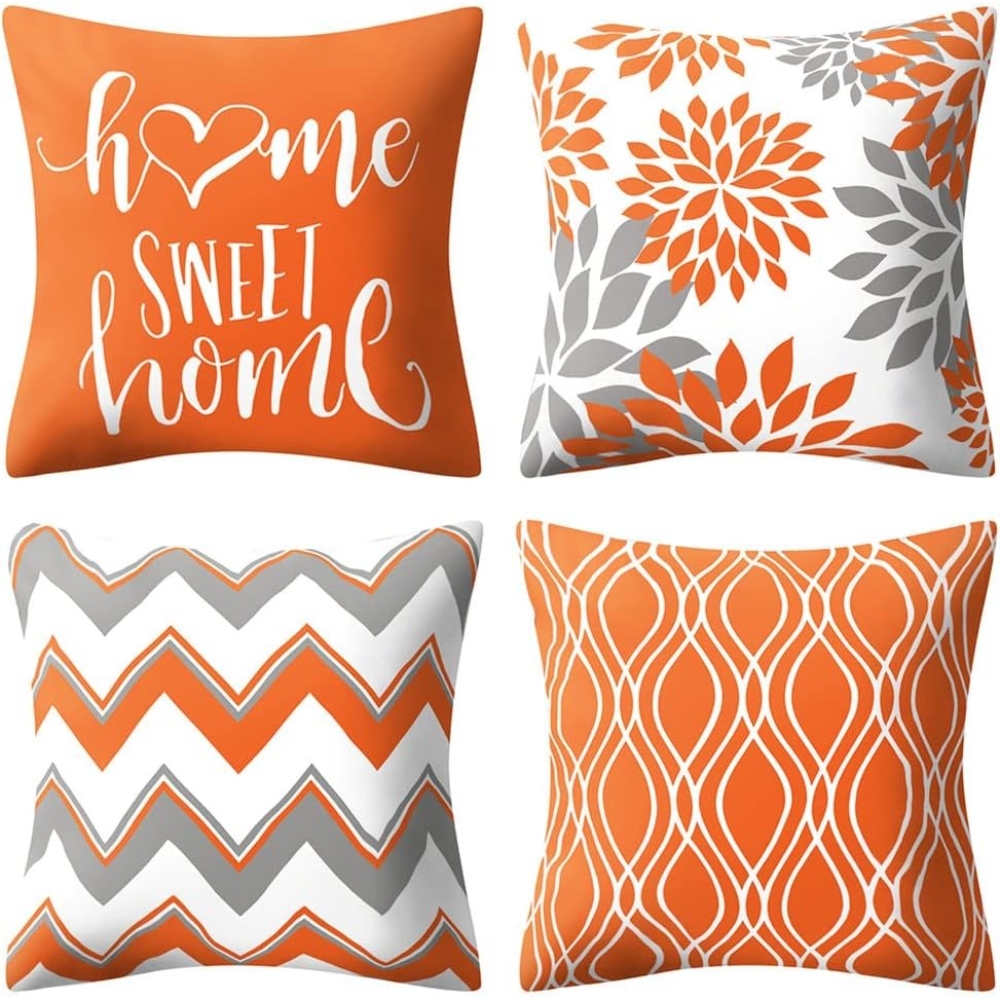 TEMU 4 piezas, Fundas de almohada con relleno naranja, Patrones geométricos coloridos, Fundas de almohada de poliéster - Impresión a una cara,