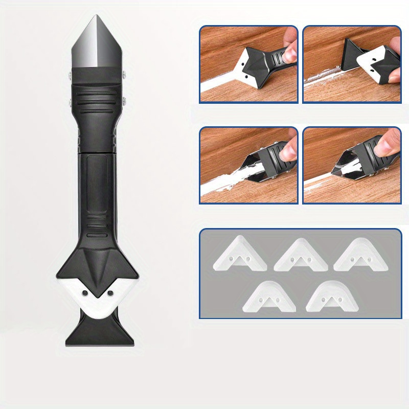 1 Set 3-in-1 Silicone Caulking Tool with Stainless Steel Head- Ideal for Sealing, Cleaning, and Scraping Glue- Durable Plastic Handle for Easy Use, Caulking Tool| Ergonomic Handle| Durable Plastic