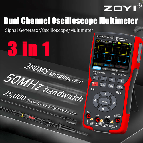 zt703s 3in1 digital multimeter 50mhz 280ms rate pc data storage dual oscilloscope generator