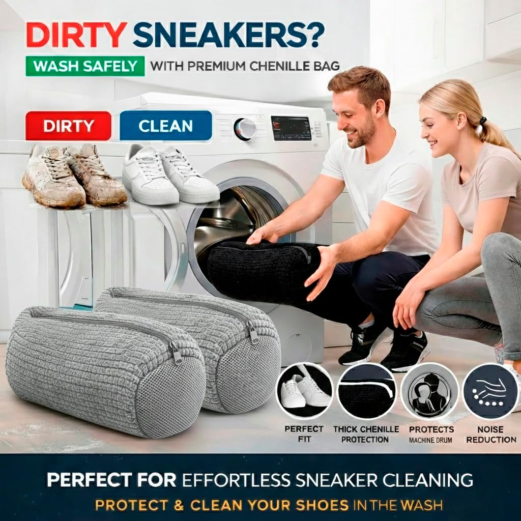 TEMU 2pcs Shoe Washing Machine Bag Laundry Shoe Bag For Washer And Dryer Reusable Shoe Cleaning Bag For Sneaker Tennis Shoes 360-degree Deep Cleaning