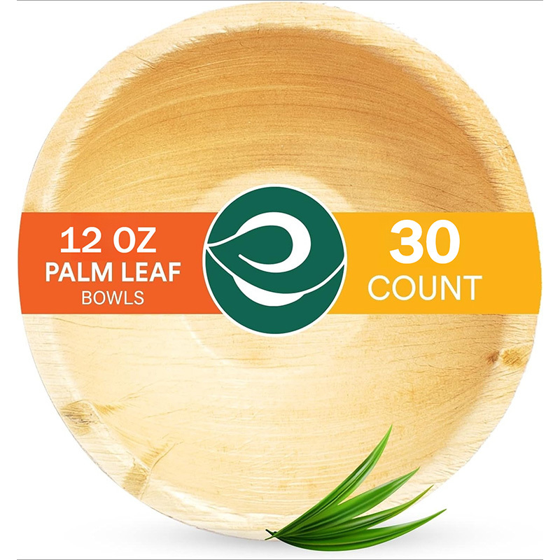 Image of 20/30pcs Disposable Palm Leaf Bowls | Sturdy, Microwave And Oven Safe, Unique Patterned, Suitable For Parties, Picnics, Kitchen Tableware, Salad And Soup Bowls, Brown And