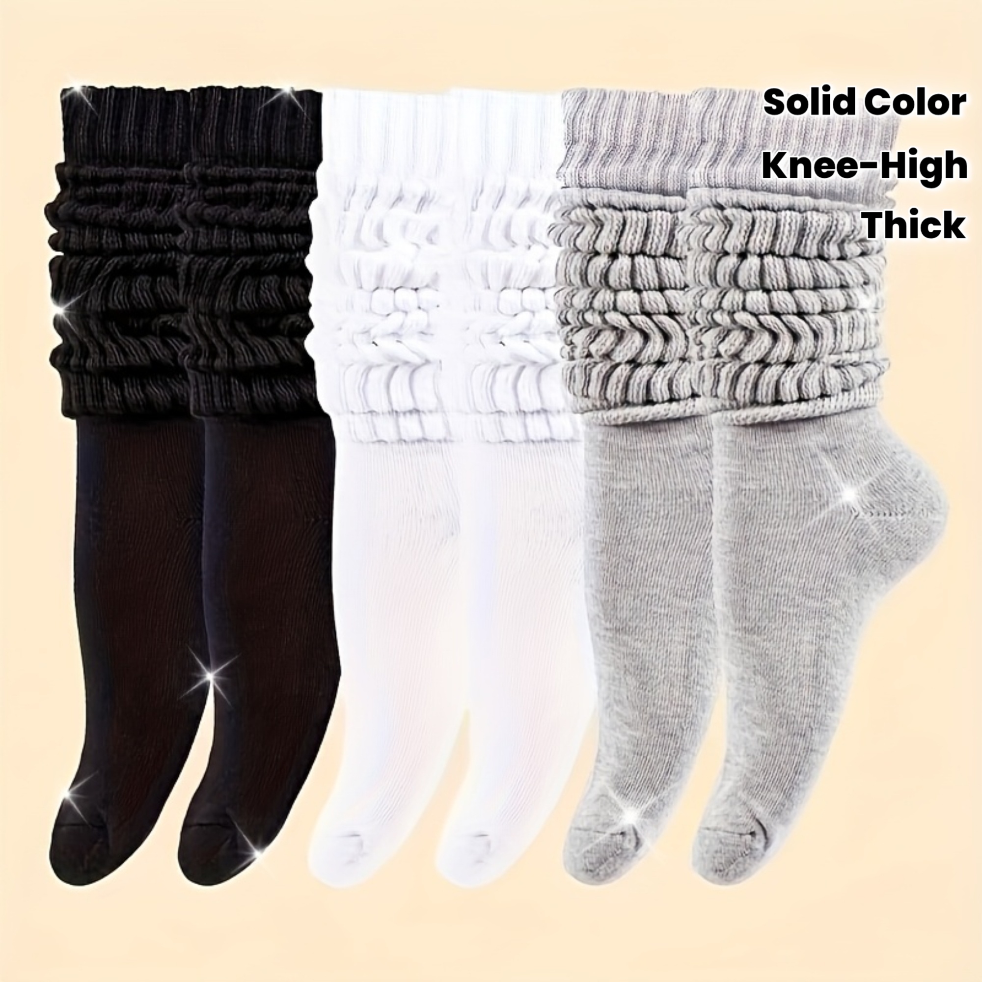 3 Pairs Of Solid Color Black White Gray Pile Pile Socks, Fashionable And Casual All-match Socks
