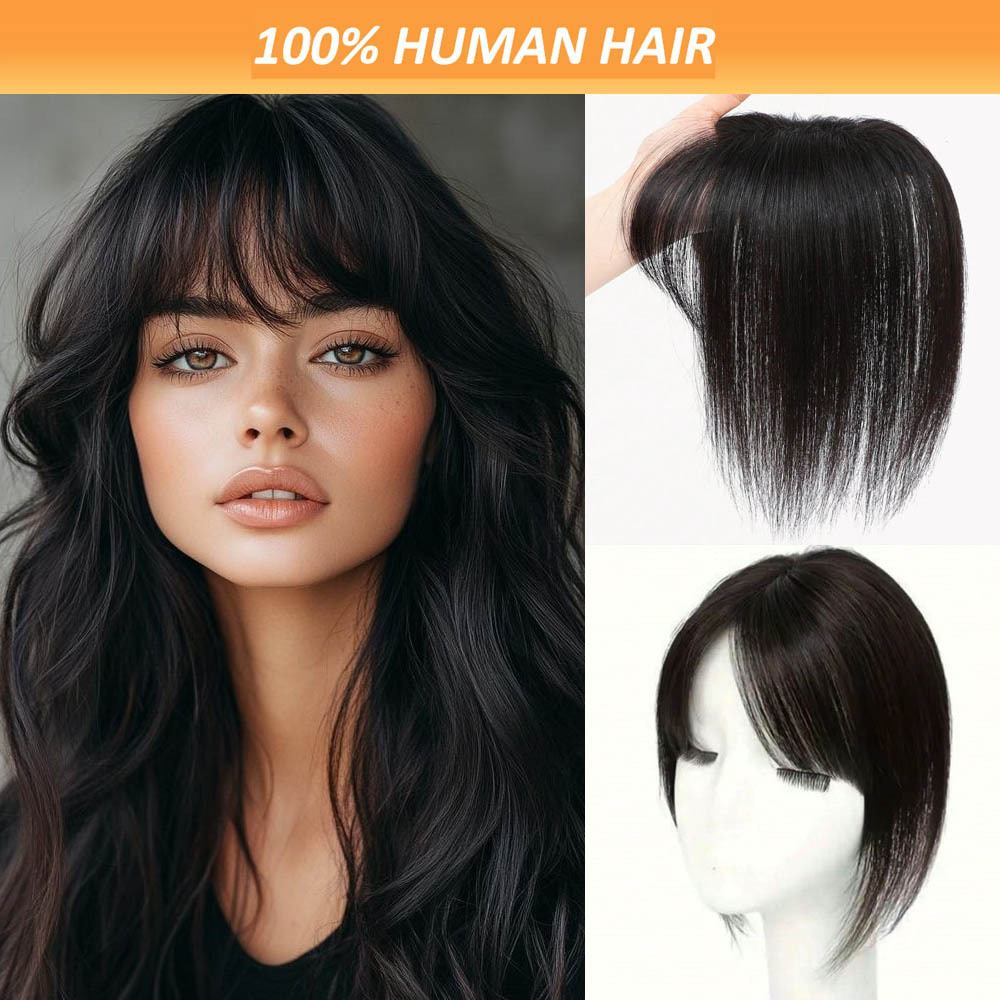 real human hair topper bangs straight wiglet clip in - Temu  display picture 1