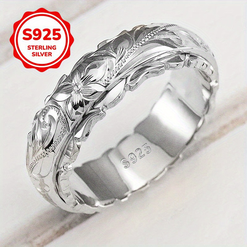 bagues en argent sterling 925 femmes anneaux dorés gravés Temu