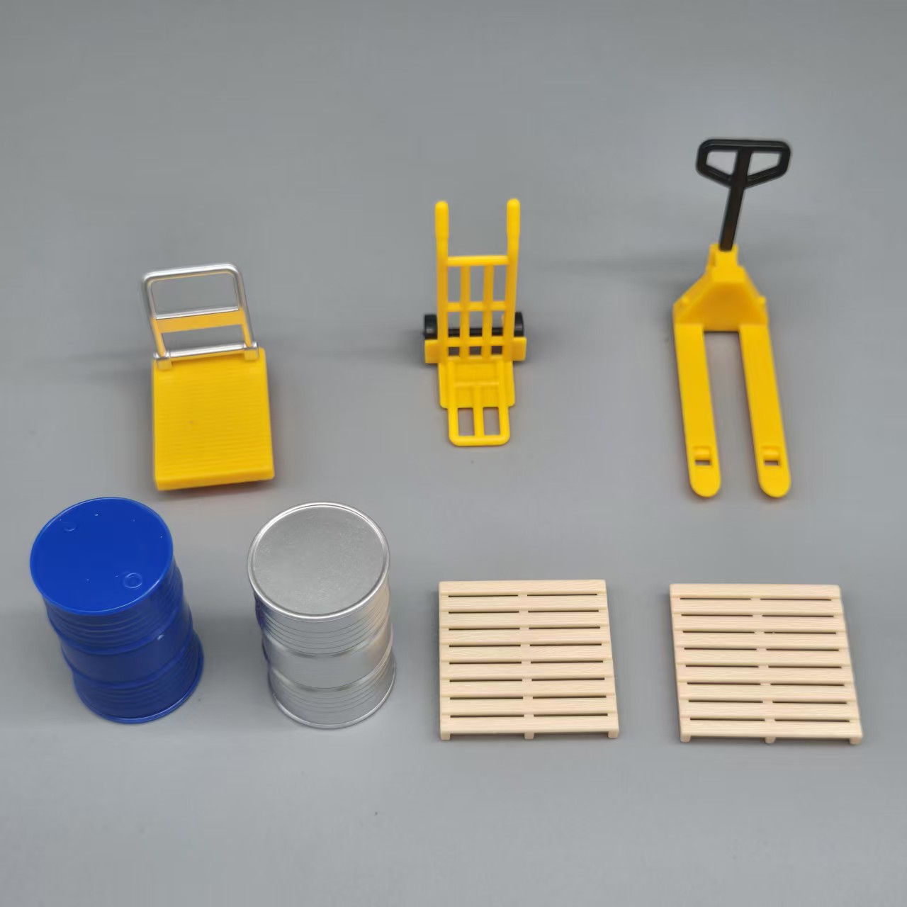 TEMU 7pcs Miniature Warehouse Scene , Manual Forklift Pallet Drum Hand Truck Sand Table Props, Scale Model Making Additions