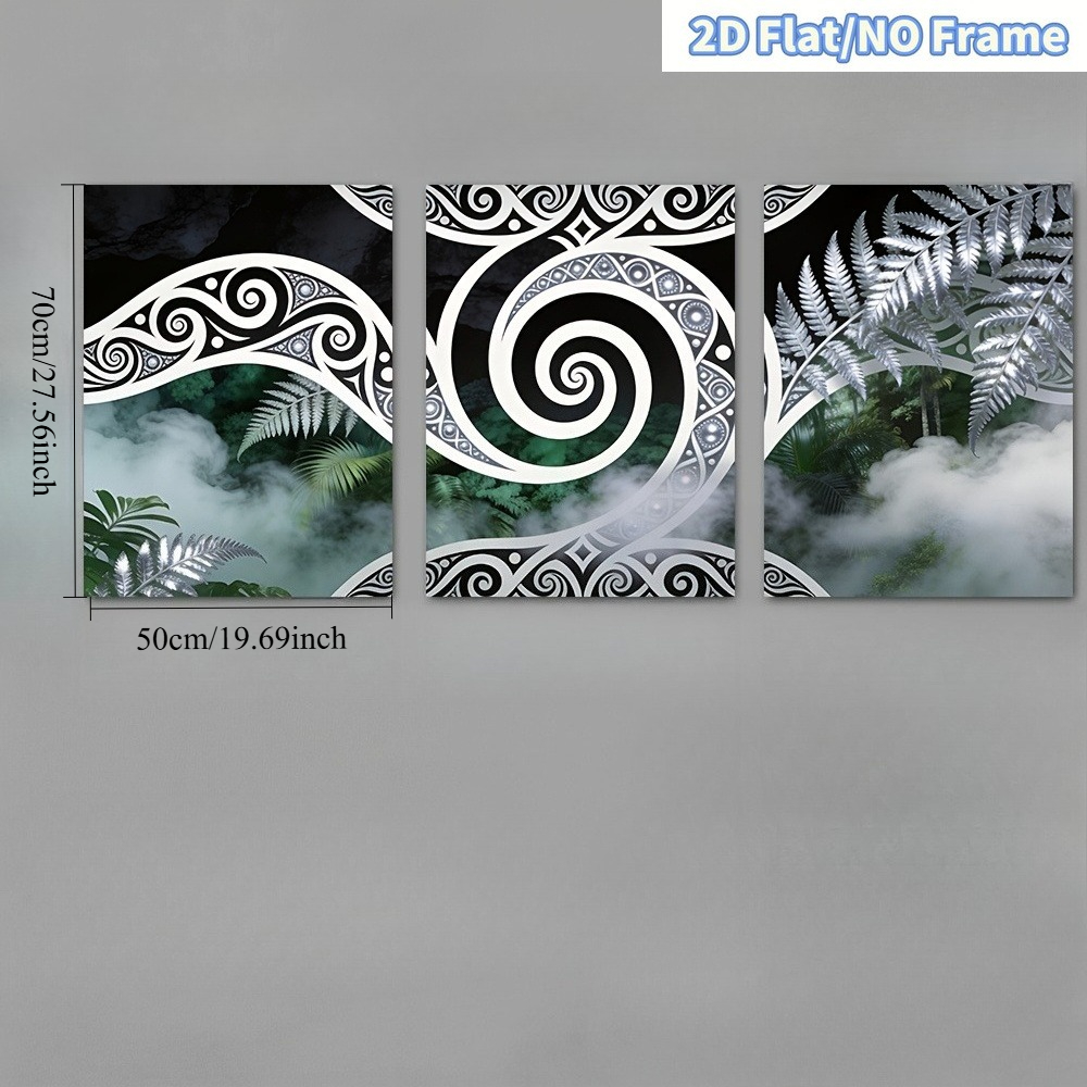 TEMU 2d Flat, 2d Flat, 2d Flat Frameless 3pcs Spiral Fern Maori Pattern, Exotic Plant Abstract Art, Ideal Gift For Living Room Bedroom Entrance