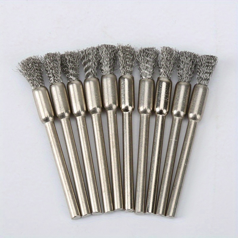 

10-pack Stainless Brush Set With , 3.17mm Shank For Electric Rotary Tools, Metal Material, Uncharged For Grinding And Cleaning