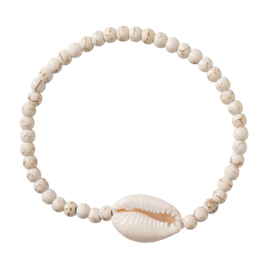 TEMU 1pc Minimalist White Stone Seashell Women's Fashion Bracelet, Summer Elegant Stretch Band, Bohemian Beach Jewelry, Suitable For Women', Date,