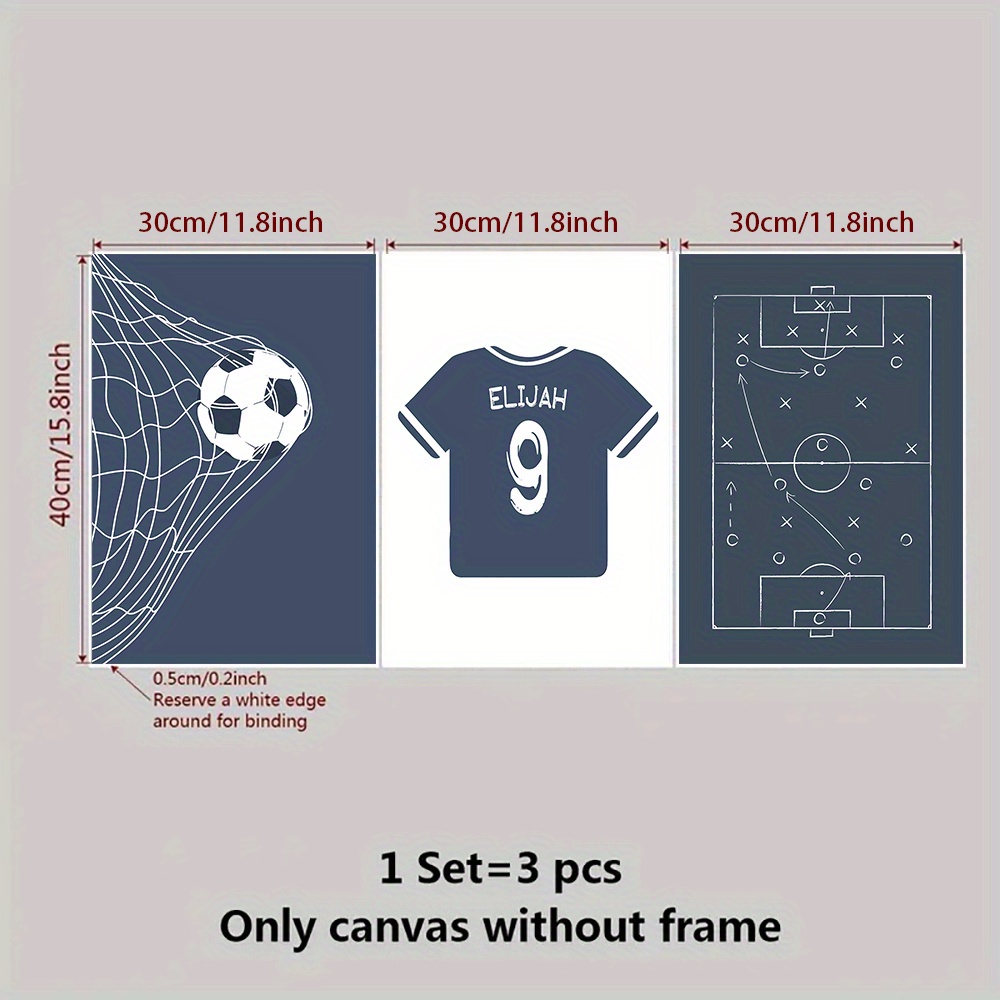 TEMU Set Of 3 Custom Soccer Jersey Canvas Printed Posters With Personalized Sports Minimalist Scandinavian Style, Perfect Gift For Sports Fans,