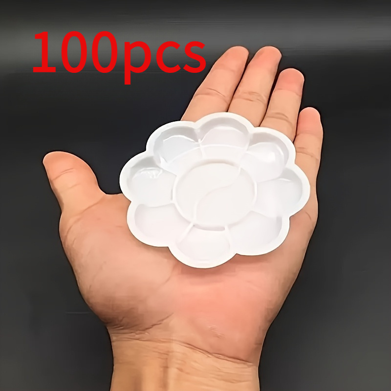 E-shop 100 Stück Mini-Blumenförmiges Kunststoff-Palettenset - Einweg-Aquarell-, Vinyl- und Acryl-Mischschalen für Künstler - Ideal für Anfänger und ,