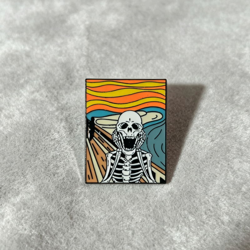Classic Painting Art Enamel Pins, Skeleton Figure Brooch