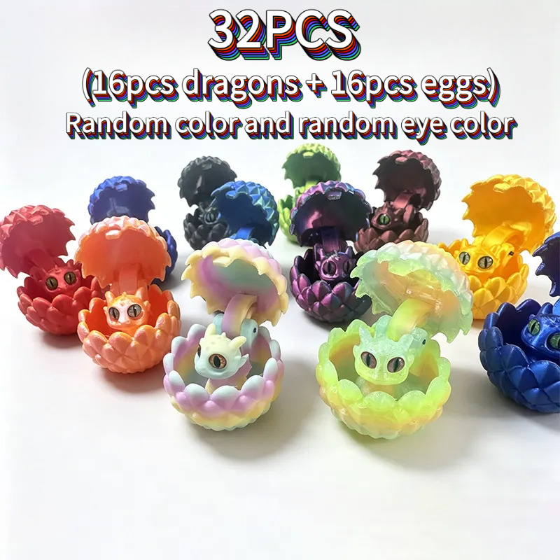 TEMU 12/32pcs Set Of Cute Egg Poseable Figurine Toys, Mini Dinosaur And Egg Shaped Design, Made Of Sturdy And Durable Plastic, With Openable And