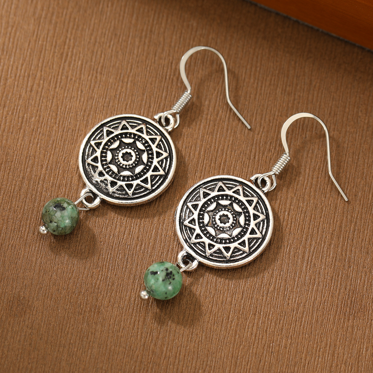 Image of Vintage Ethnic Style Totem Disc Synthetic Turquoise Pendant Women's Earrings For Casual, Travel, Banquet Wear, Birthday Gift, Women's Accessories