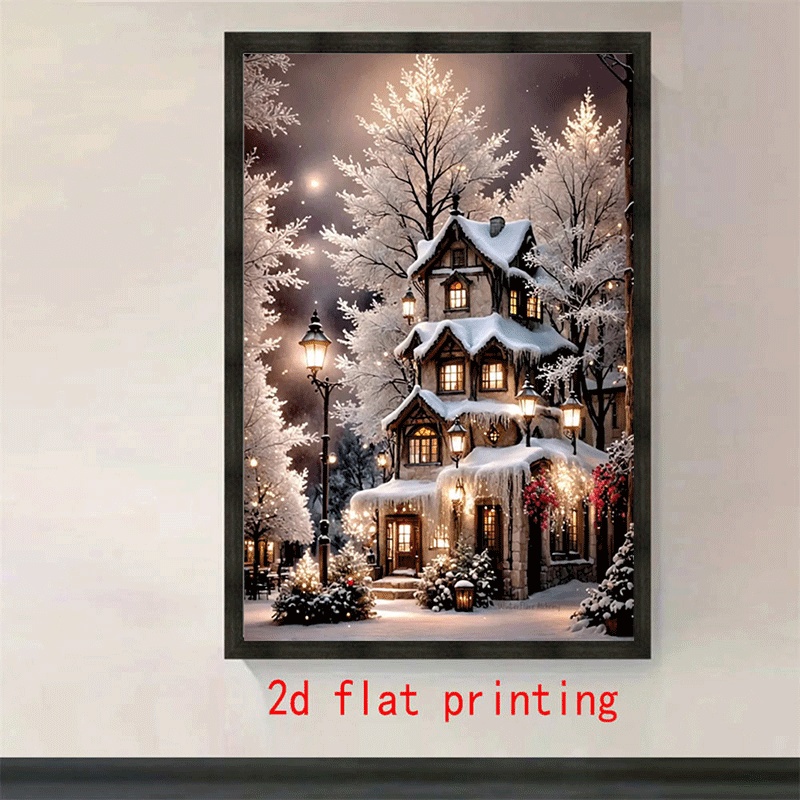 TEMU Winter Snow Scene Cottage Diamond Painting, European Retro Warm Scene Handmade Diamond Sticker Decorative Painting, Atmosphere Hanging Picture