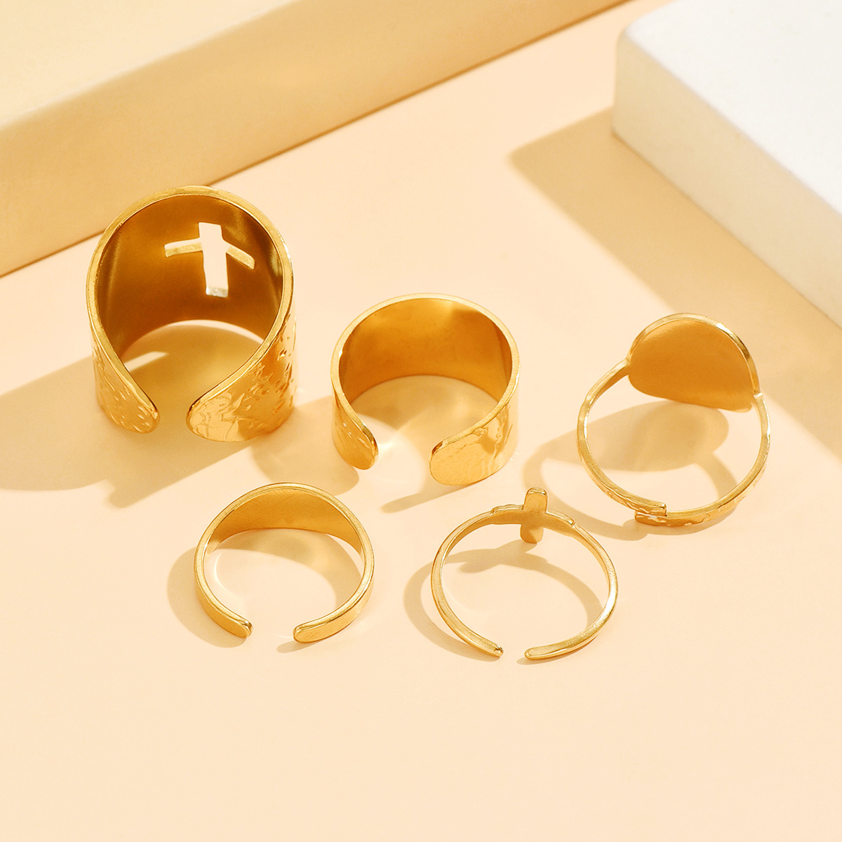 5pc Vintage-Style Open Rings with Irregular Geometric Shapes