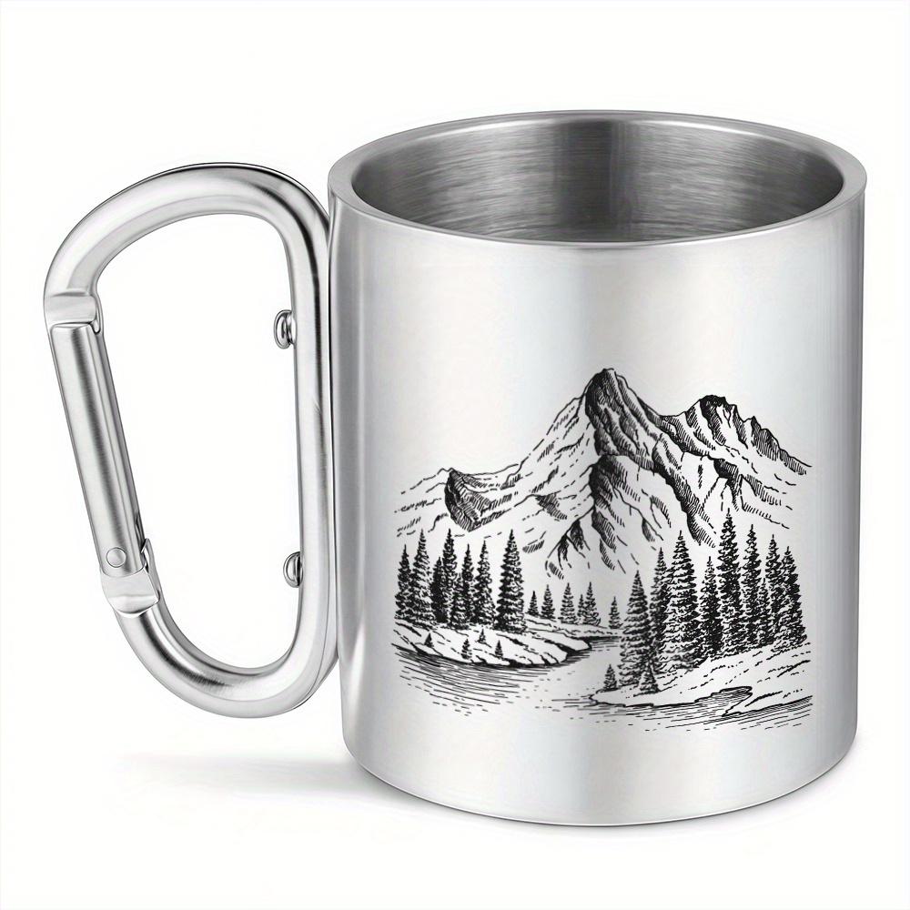 TEMU 1pc 10oz Stainless Steel Coffee Mug, Perfect Gift For , For Birthdays Or Holidays, Handle Stainless Steel Cup, Hiking Or Camping Travel Mug,