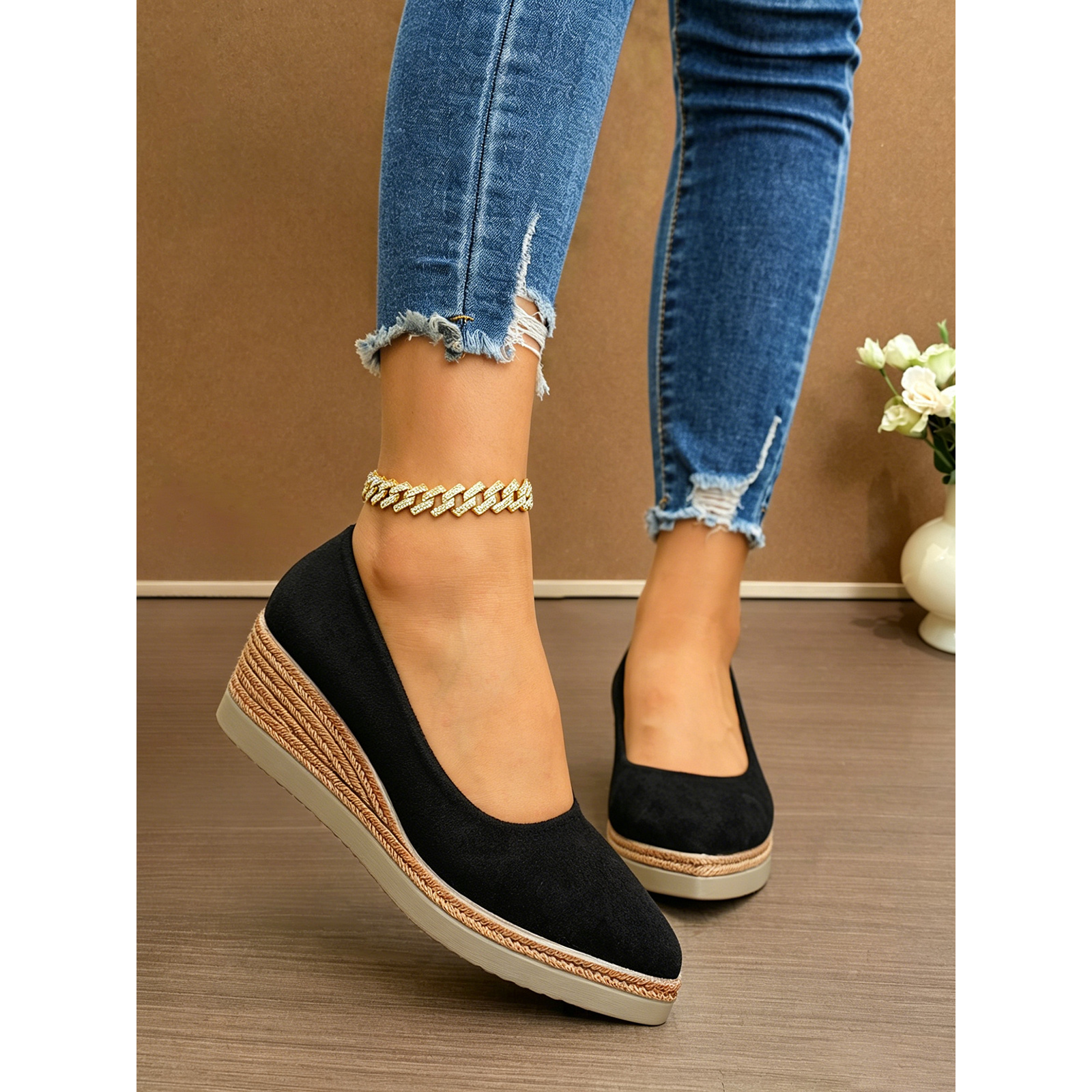TEMU Wedge Mule Women's New Style Commuter With Skirt Heightening Shallow Mouth Shoe Fashion Thick Sole Pointed Toe Super High Heel, Women Shoes