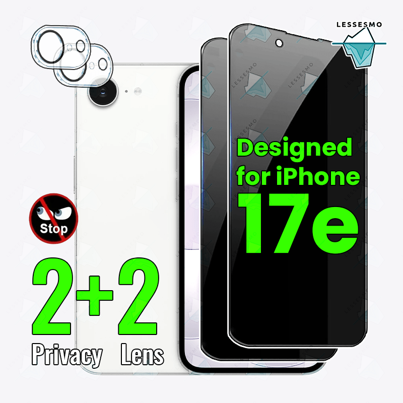 TEMU Pellicola Privacy per iPhone 17e [2+2] 2pz Vetro Temperato 9H -spia 30簞 + 2 Set Proteggi Lenti HD [Supporta Sblocco ] -Frantumazione e Graffi