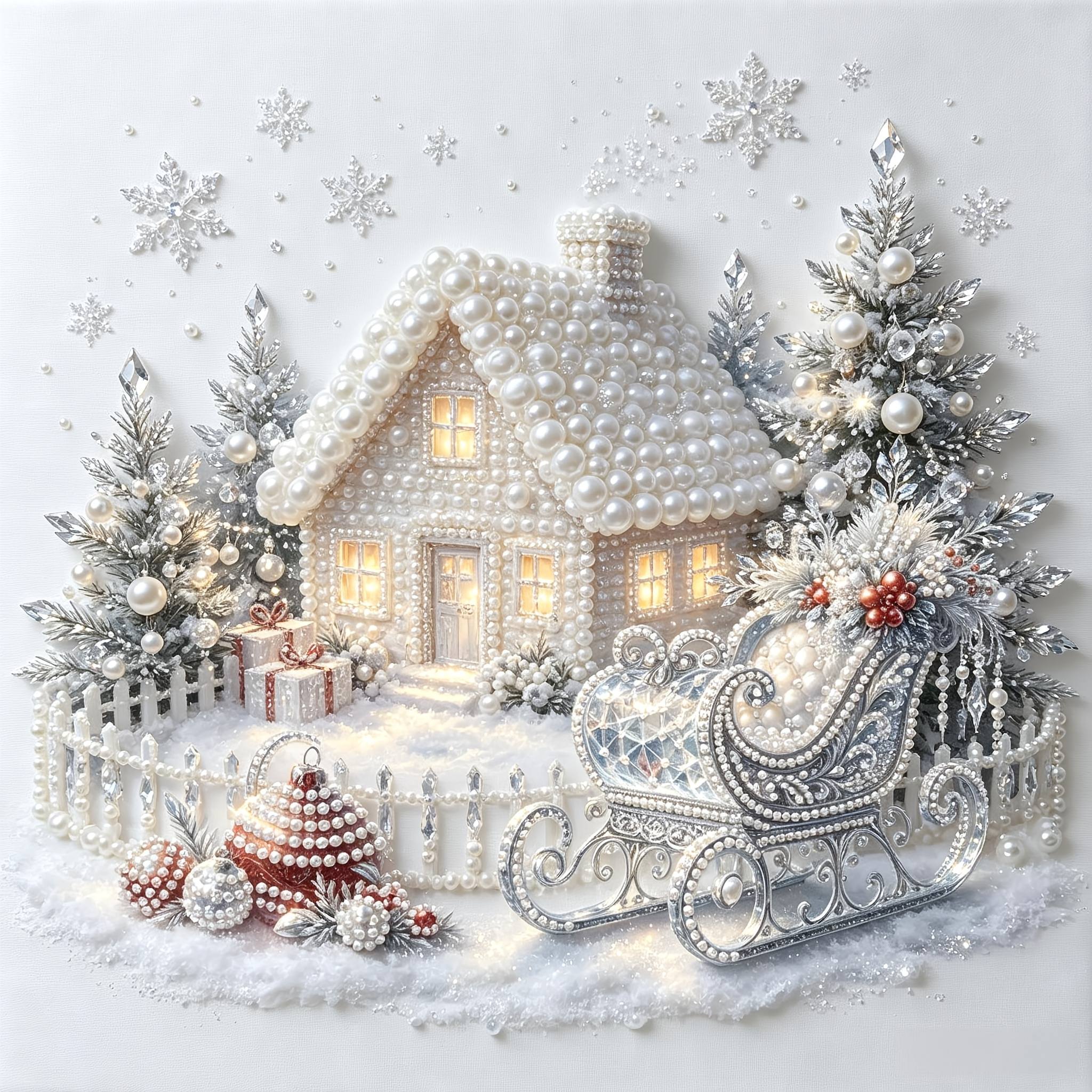 TEMU Diamond Painting 2d Flat White Christmas Pearl Craft Painting Reindeer Sleigh Pattern Decorative Canvas Nordic Style Home Wall Art Hanging