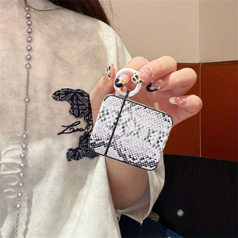 TPU Protective Case for Apple for airpods 4/4 Noise Reduction, Pro/Pro2 Compatible, Simple Solid Color Snake Skin Pattern, for New 4th Gen/New 3rd Gen Wireless Headphones, with Keychain Hook