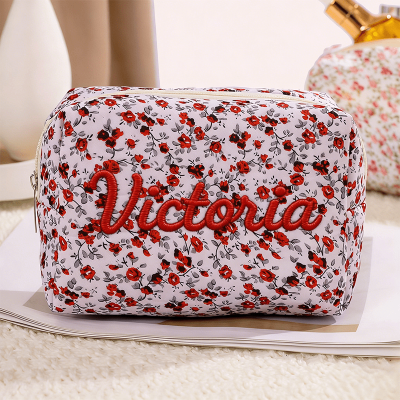TEMU Customized Embroidered Makeup Bag, Portable Large-capacity Storage Bag, Multifunctional Travel Toiletry Bag, Women's Cosmetic Pouch, Birthday